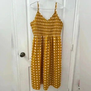 Kings Road Yellow Dress White Polka Dots Buttons Sz L
